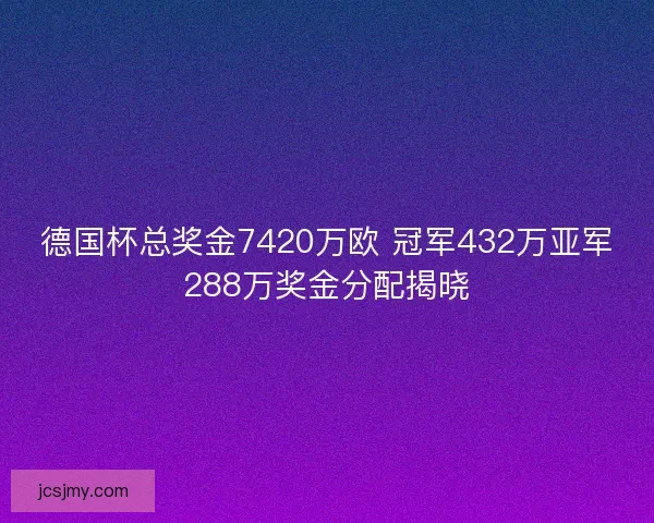 德国杯总奖金7420万欧 冠军432万亚军288万奖金分配揭晓