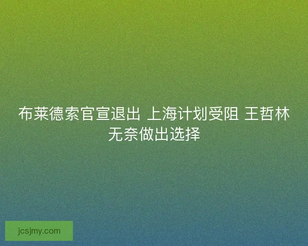 布莱德索官宣退出 上海计划受阻 王哲林无奈做出选择